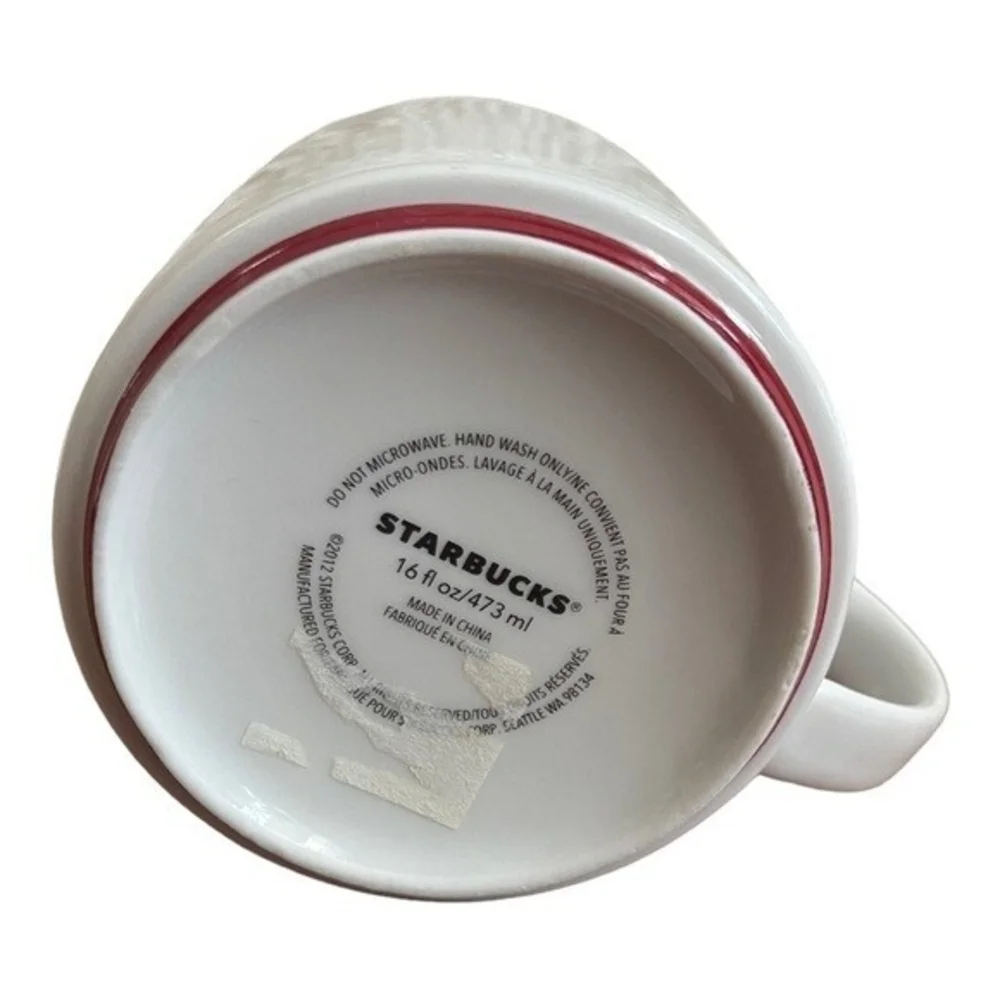 Starbucks 2012 Christmas Mug White Red Stripe 16oz Ceramic Coffee Cup New